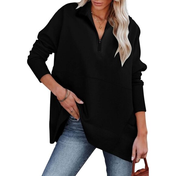 Sweaters - Women's Oversized Pullover Sweatshirt Long Sleeve Half Zip Casual